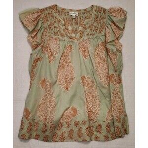 Wonderly Flutter Sleeve VNeck Top Paisley Soft Green Thin Lightweight Boho Large